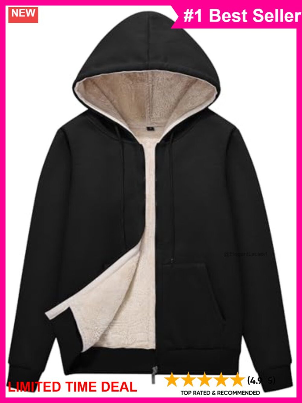 Womens Sherpa Fleece Lined Zip Up Hoodie Warm Winter Jacket